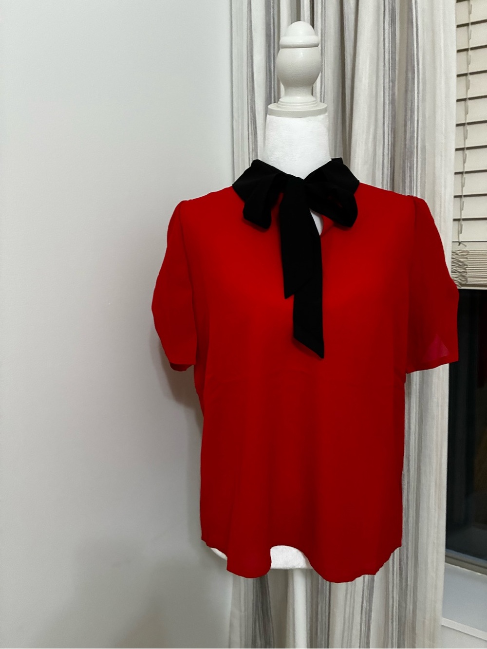 Tulip B Red Short-Sleeve Bow-Neck Blouse